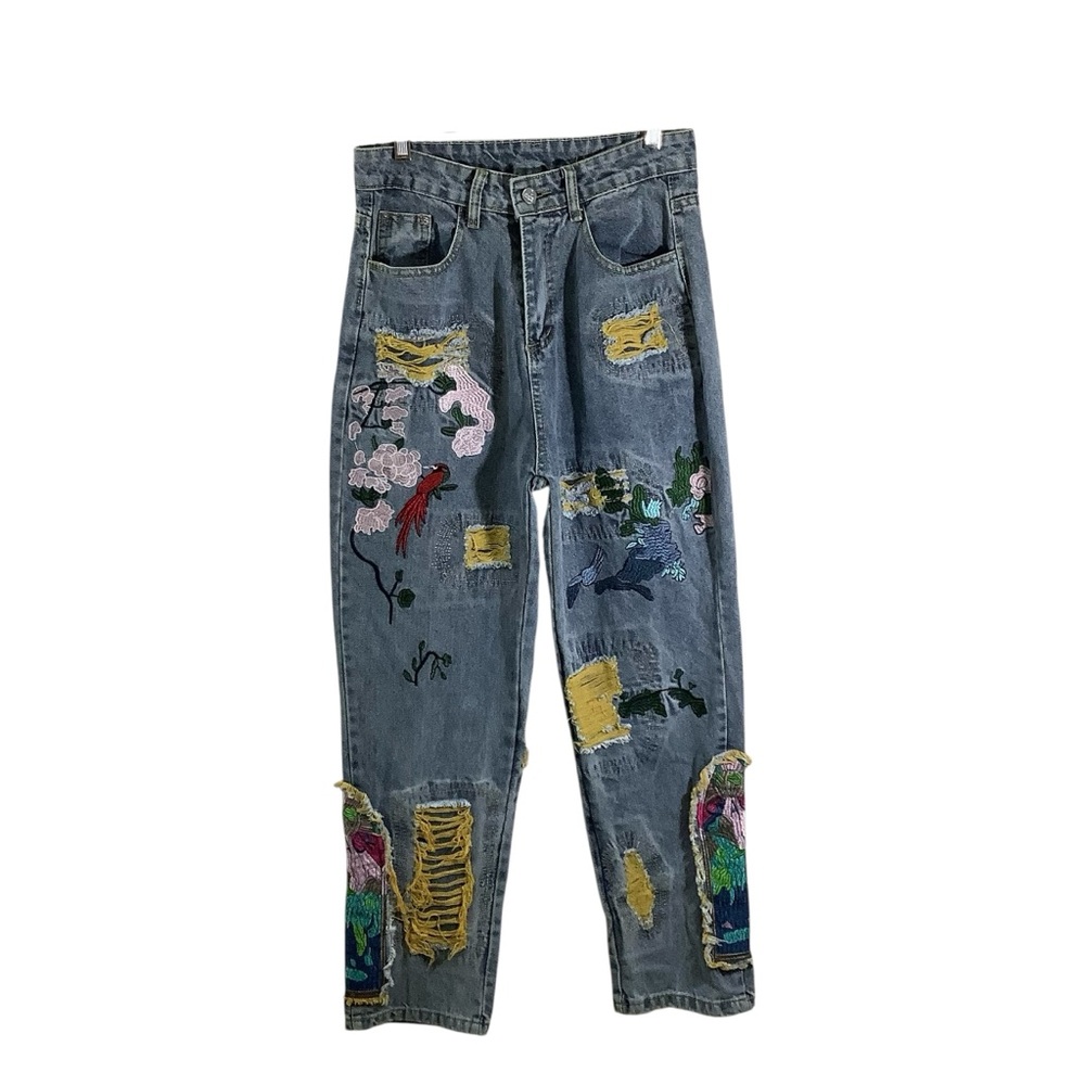 Supermade Men’s Embroidered Distressed Jeans